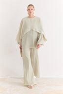 Cross-Cape Detail Yoryo Chiffon Pants Set