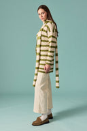 Scarf-Detail Striped Knitted Cardigan