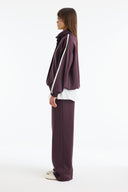 Mock Neck Contrast Trim Comfortable Trousers Set - Plum
