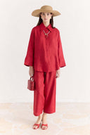 Organic Linen Shirt with Sleeve Cuff Detail