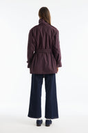 Stand-up Collar Plaid Patterned Trench Coat - Red