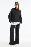 Relaxed Fit Mock Neck Contrast Trim Pants Set - Black