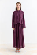 Cuffed Embroidered Detail Linen Skirt Set