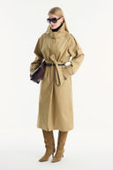 Long Trench Coat with Epaulet and Belt Detail