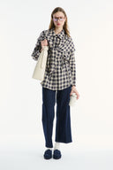 Removable Shawl Detail Cotton Plaid Shirt
