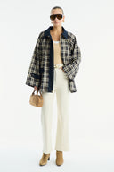 Collared Wax-Look Plaid Parka