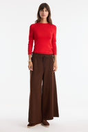 Trimmed Sash-Tie Straight-Leg Knit Pants