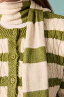 Scarf-Detail Striped Knitted Cardigan