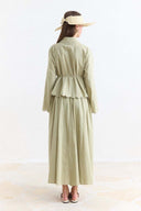 Cuffed Embroidered Detail Linen Skirt Set