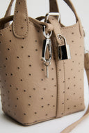 Lock Detail Faux Leather Bag - Beige