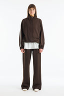 Stand-up Collar Contrast Striped Trouser Set - Brown