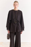Cross-Cape Detail Yoryo Chiffon Pants Set