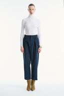 Velvet-Look Trousers with Dart Detail and Diagonal Design