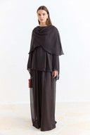 Shoulder Pleat Detail Yoryo Chiffon Pants Set