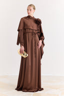 Alya Floral Evening Dress with Cape Detail