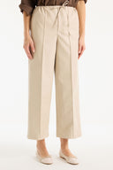 Fleece-Lined Faux Leather Trousers - Dark Beige