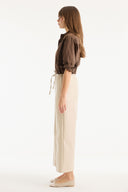 Fleece-Lined Faux Leather Trousers - Dark Beige