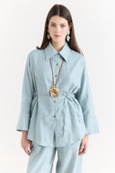 Organic Linen Shirt with Sleeve Cuff Detail