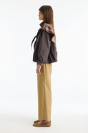 Plaid Shawl Detail Epaulet Stand-Up Collar Jacket - Brown