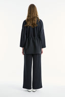 Wide-Collar Trimmed Wide-Leg Trouser Set