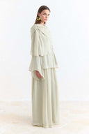 Shoulder Pleat Detail Yoryo Chiffon Pants Set
