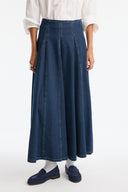 Stitched Detail Flared Denim Skirt