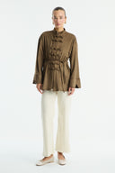 Suede Shirt with Front Button Placket