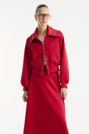 Wide Collar Zippered Scuba Skirt Set