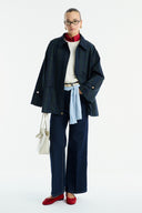Collared Wax-Look Plaid Parka
