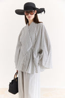 Jacket Collar Striped Trouser Set