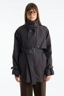 Stand-Up Collar Plaid Lined Trench Coat - Brown