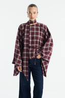 Mock Neck Plaid Poncho