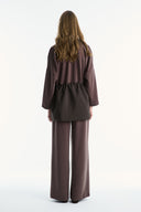 Wide Collar Trimmed Wide-Leg Trouser Set