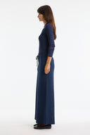 Piped Sash-Tie Straight-Leg Knit Trousers