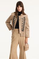 Suede-Look Jacket with Piping Detail