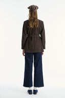 Velvet-Look Front Pleat Diagonal Jacket