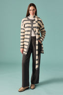 Scarf-Detail Striped Knitted Cardigan