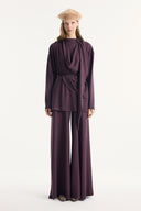 Shawl Collar Belted Ribbed Trouser Set