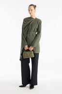 Belted Jacket with Shoulder Shawl Detail - Khaki
