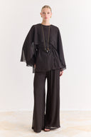 Cross-Cape Detail Yoryo Chiffon Pants Set