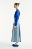 Stitched Detail Flared Denim Skirt