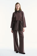 Wide Collar Trimmed Wide-Leg Trouser Set