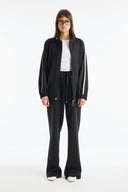 Relaxed Fit Mock Neck Contrast Trim Pants Set - Black