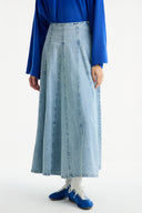 Stitched Detail Flared Denim Skirt