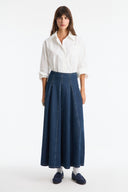 Stitched Detail Flared Denim Skirt