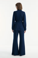 Belt-Detail Stand-Collar Set with Relaxed Trousers
