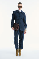Velvet-Look Front Pleat Diagonal Jacket