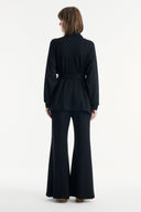 Belted Detail Stand-Up Collar Relaxed Trouser Set