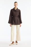 Striped Shirt with Collar and Button Detail - Coffee
