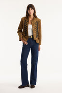 Suede-Look Jacket with Detailed Piping Trim